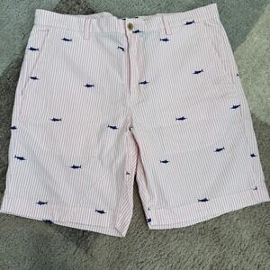 Chaps Men Pink Seersucker Marlin Embroidered Stretch Shorts Size 36